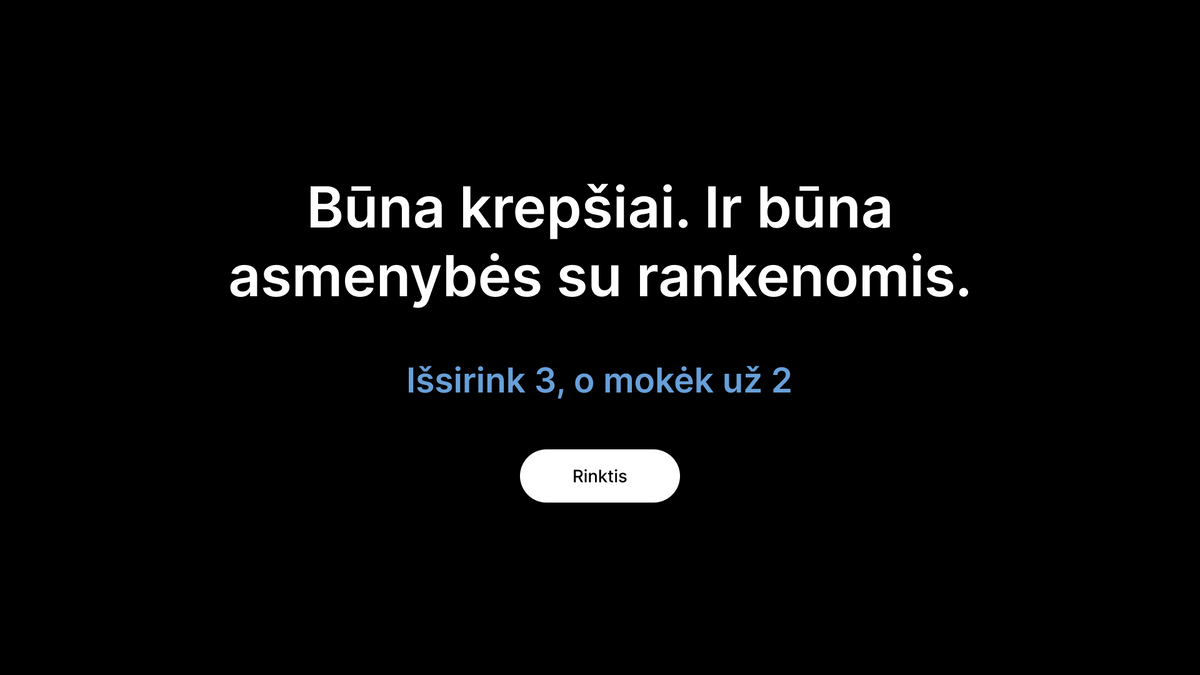Juodas fonas su tekstu: „Yra tiesiog tote bag'ai, ir yra asmenybės su rankenom“. Akcija: „Rinkis 3, mokėk tik už 2“.
